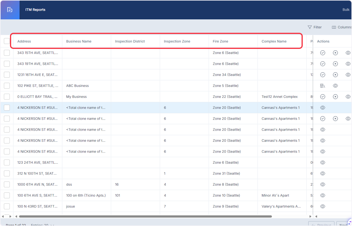 The report list view is showing the Occupancy Details that will be captured for historical purposes at the time of ITM Report submission. 