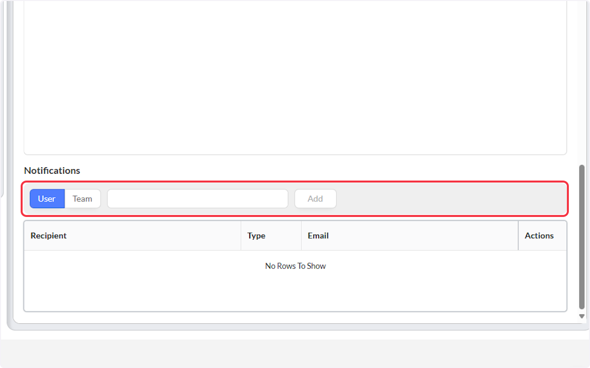 You can select to an individual user or a team to receive notifications.