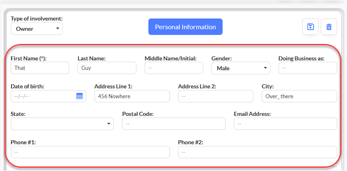 Enter Personal Information, as appropriate.