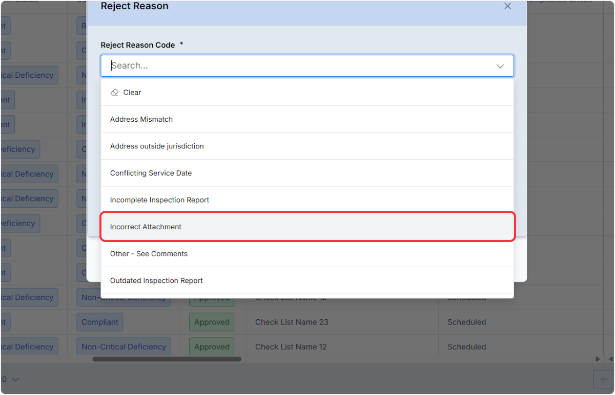 Select Reject Reason Code.
