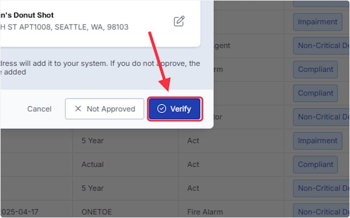 Click on Verify to approve Location updates.