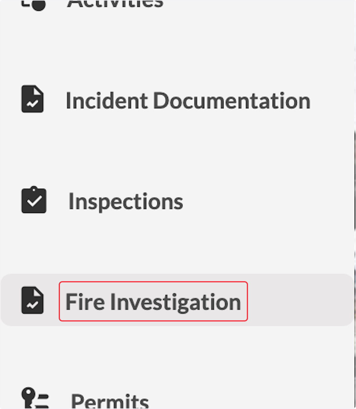 Navigate to the Fire Investigation Module.