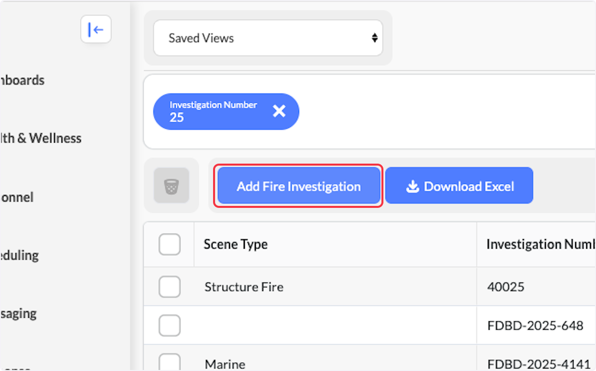 Click on Add Fire Investigation.
