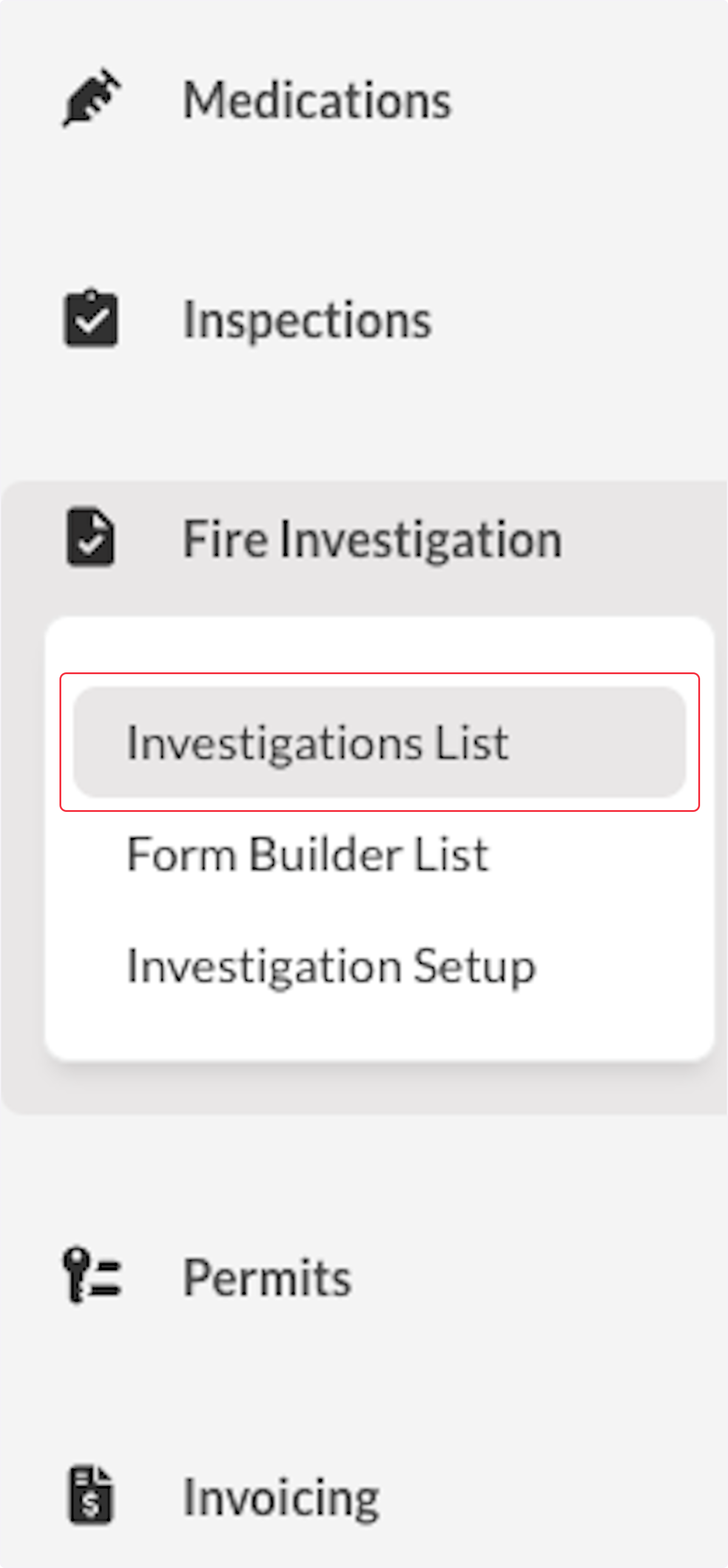 Click on Investigations List