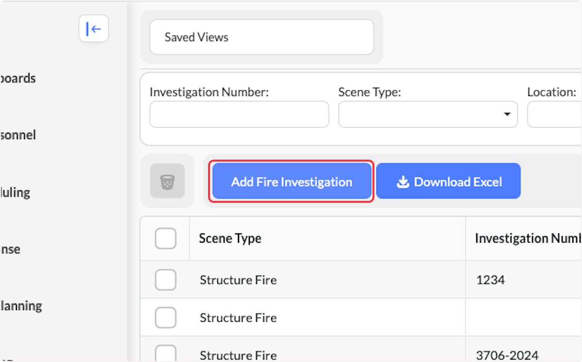 Click on Add Fire Investigation