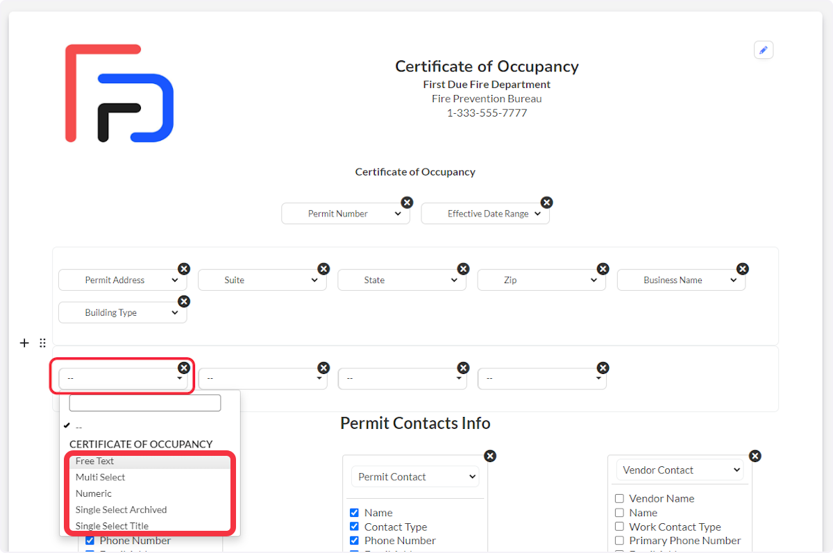 Select the dropdown for each Custom Data Field added and select the appropriate data field.