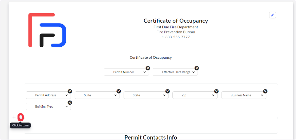 Click on Tune for the new section just created.