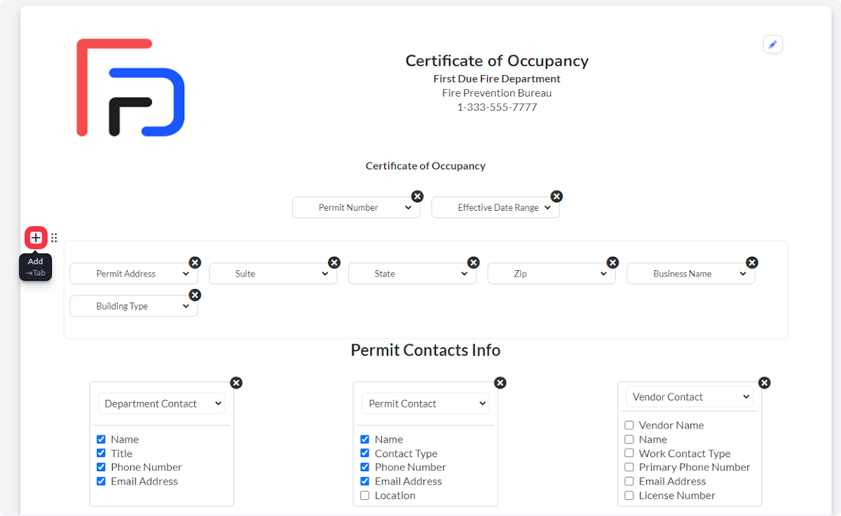 Click Add in the section above that which you desire the Custom Data Fields to be added.