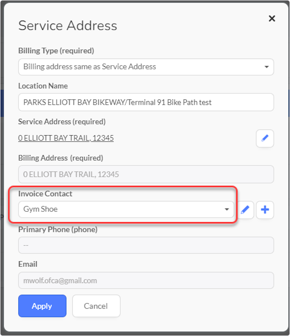 Update Invoice Contact, if needed.