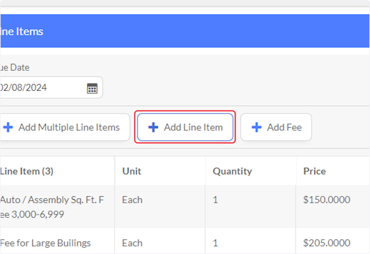 Click on Add Line Item to add a single line item.