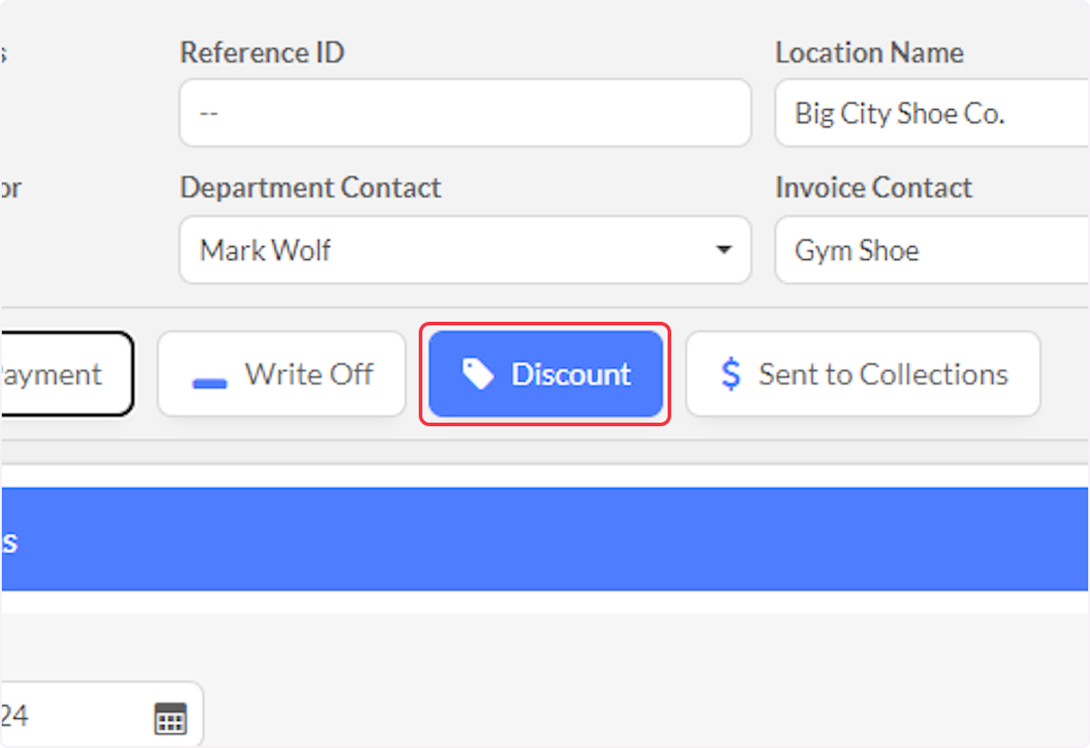 Click on Discount to record a Discount, if Appropriate.