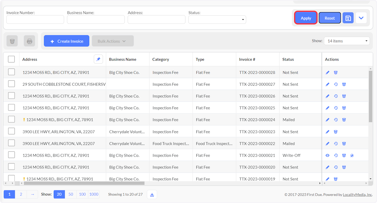 Click on Apply to view data with filters applied.