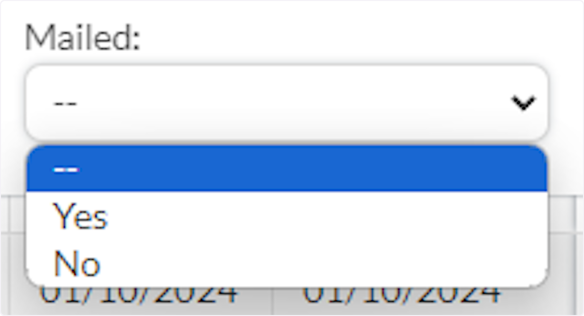 The Mailed field can be set to Yes or No to view the Mail Status for the Invoice.