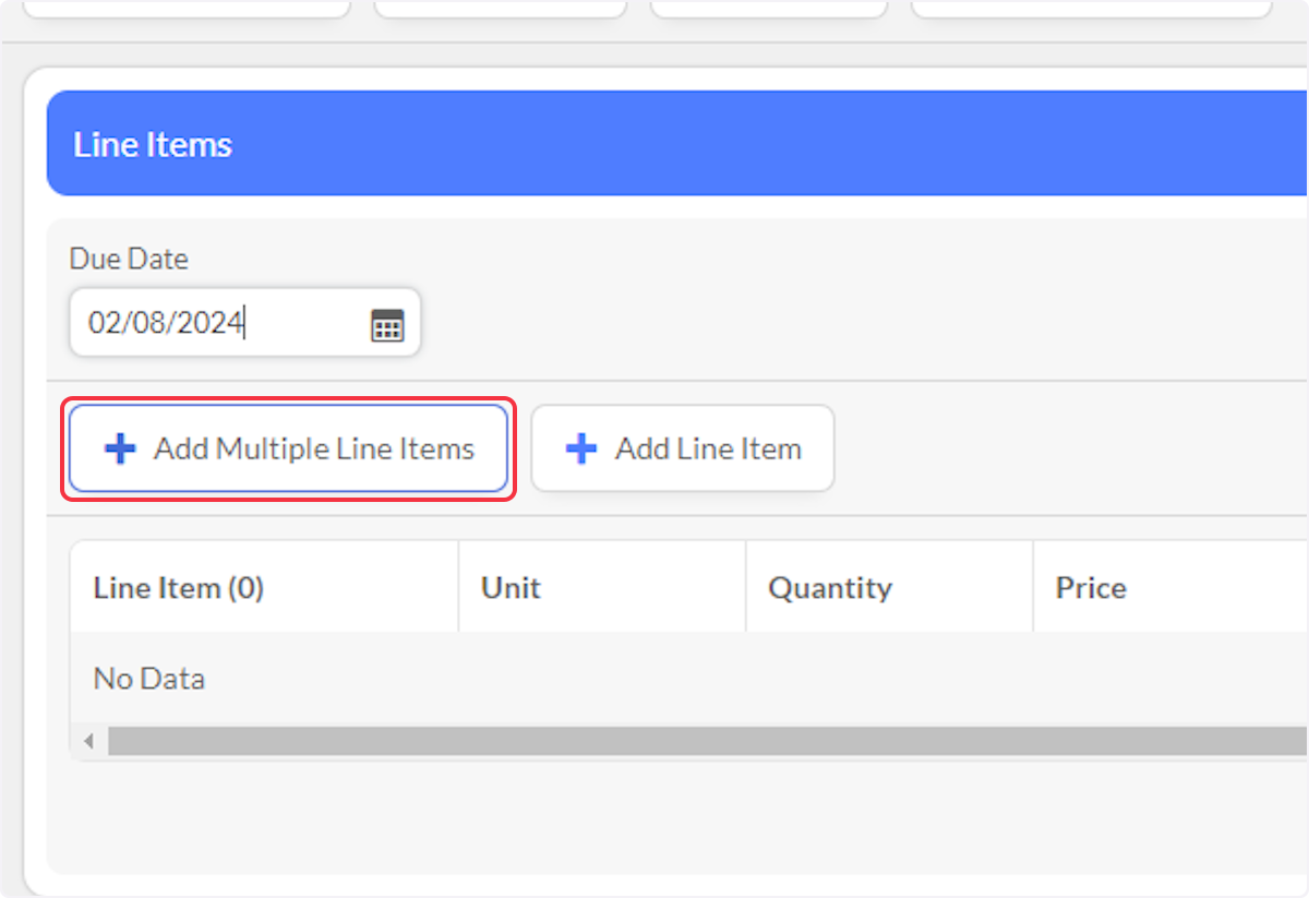 Click on Add Multiple Line Items to add multiple line items at one time.