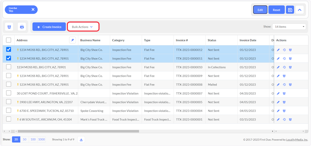 Click on Bulk Actions.