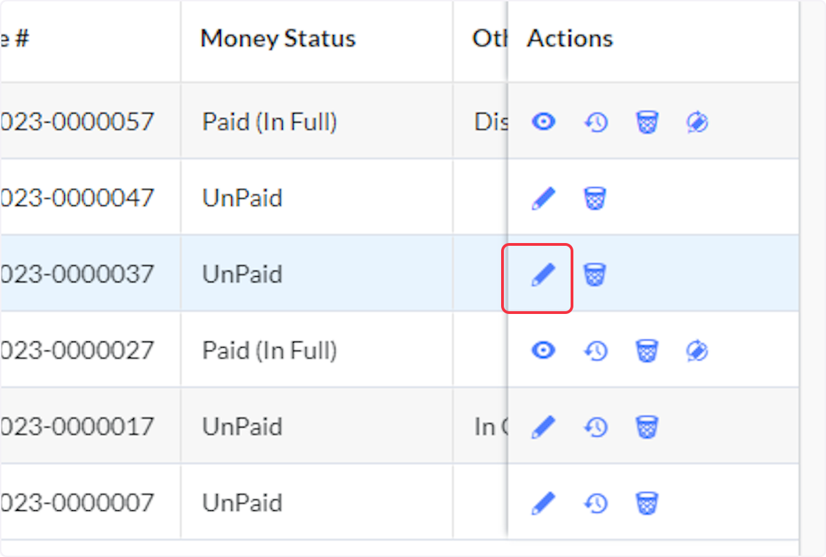 Click on edit to edit the invoice.