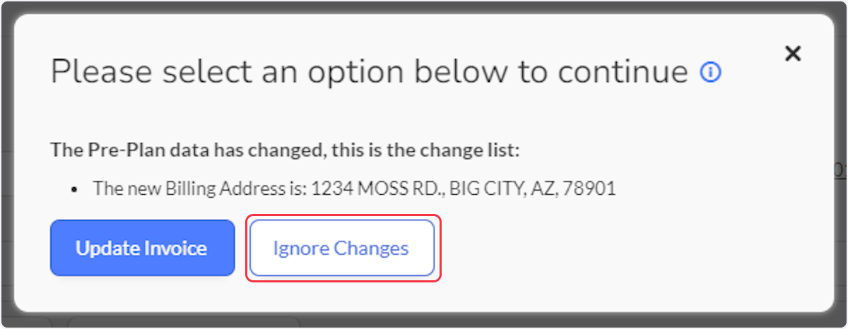 Click on Ignore Changes.
