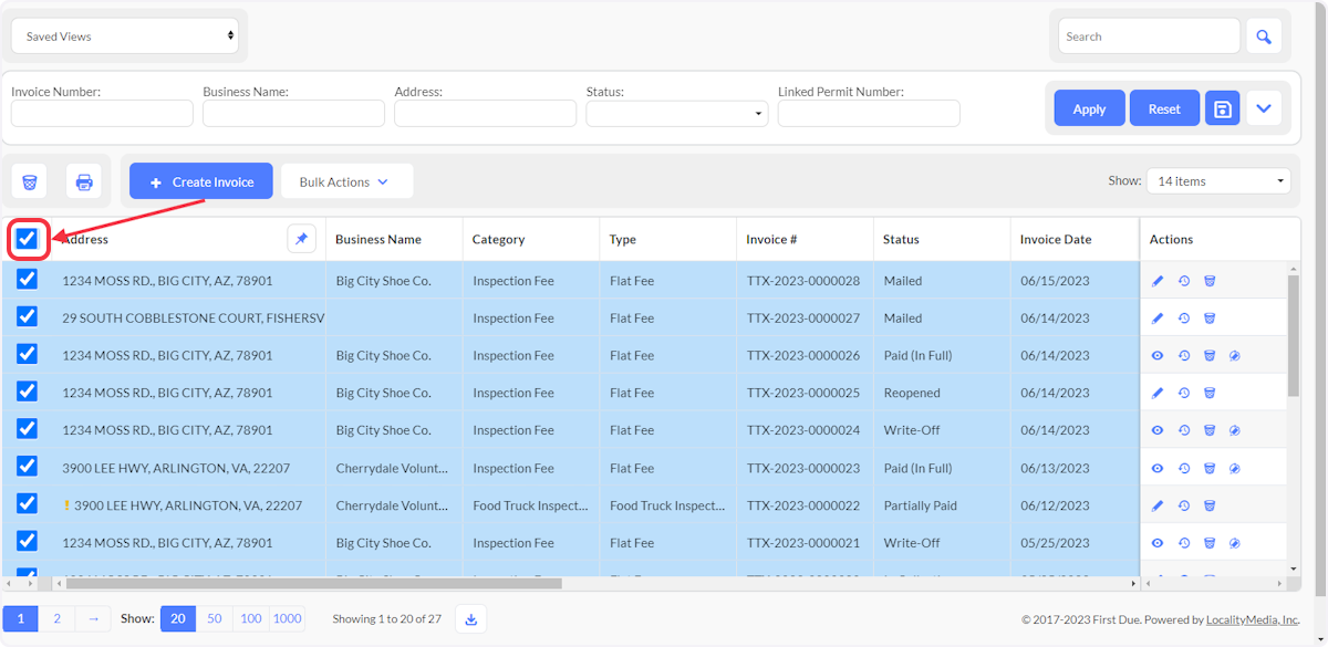 Select all for Bulk Actions.