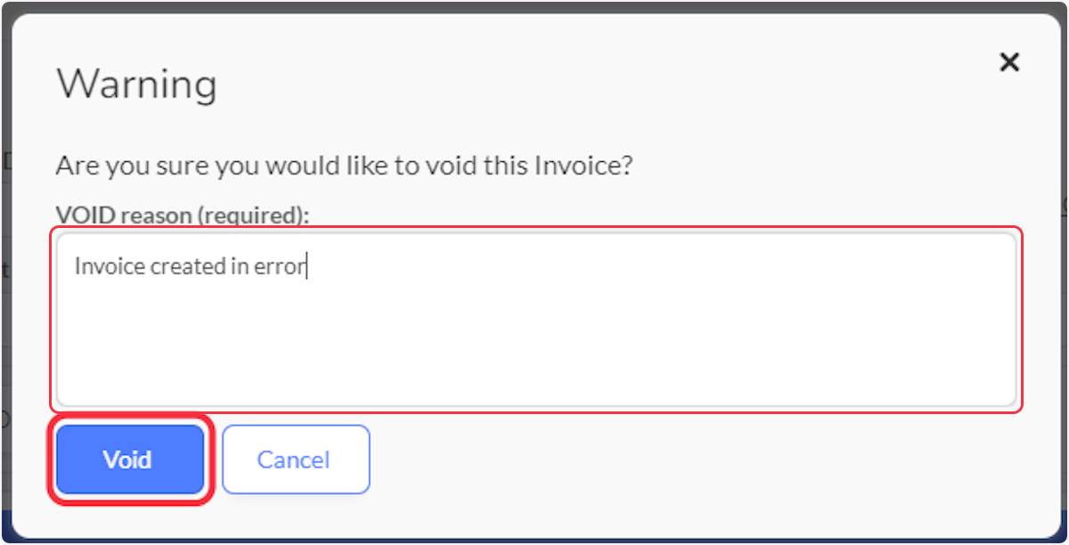 Enter a Void Reason, then slect Void.