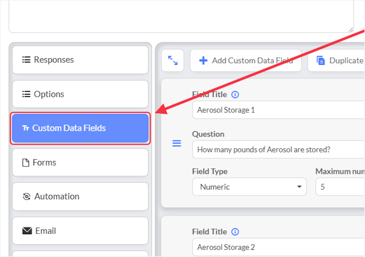 Click on Custom Data Fields.