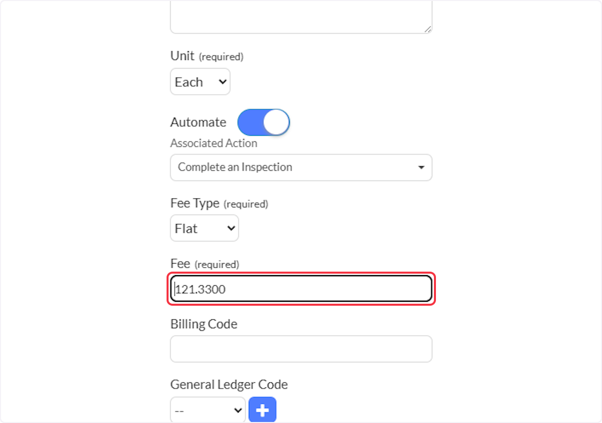 Enter the Fee (required)