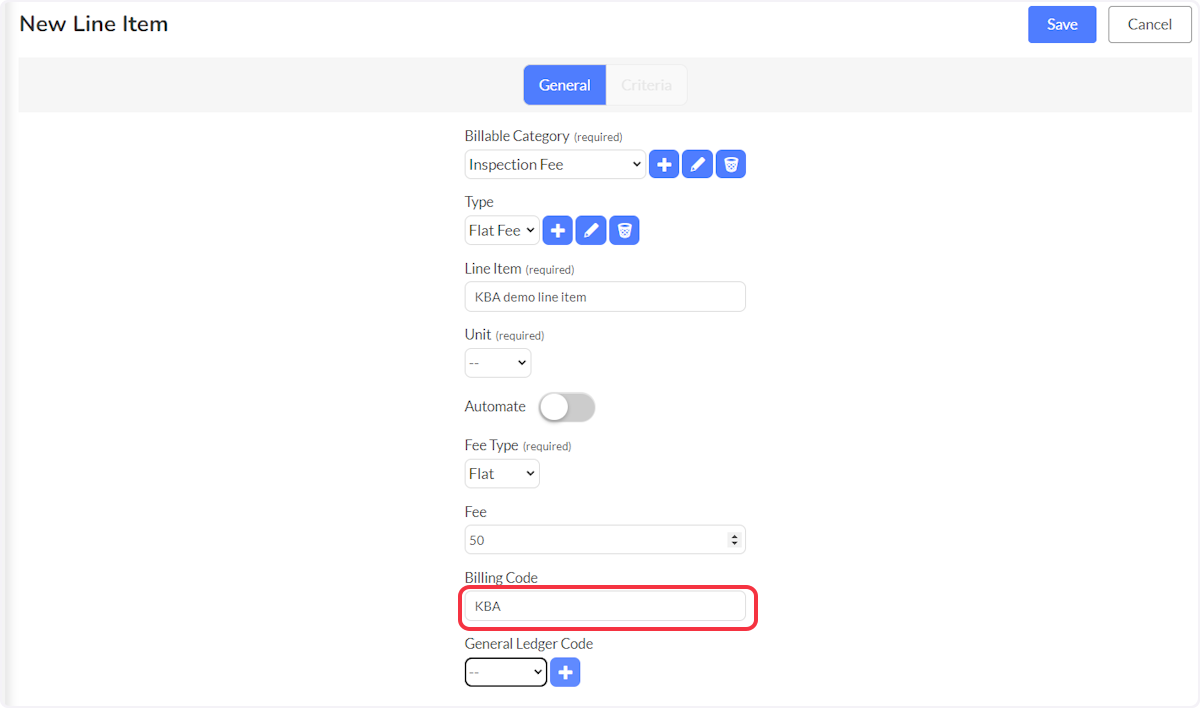 Enter a Billing Code, if needed.