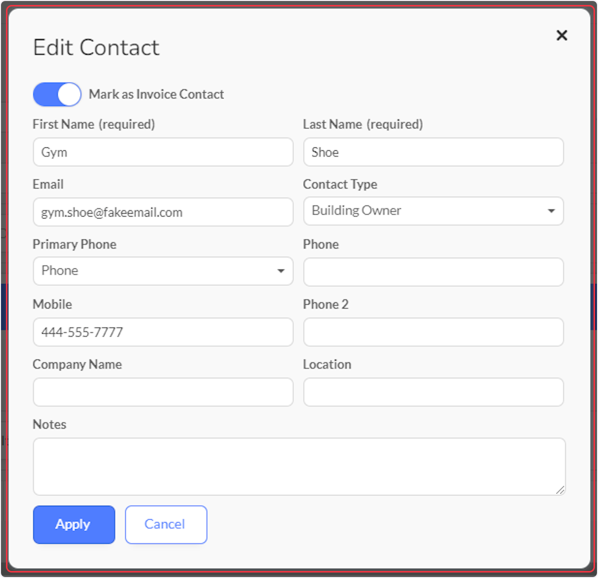 Update information and select apply.
