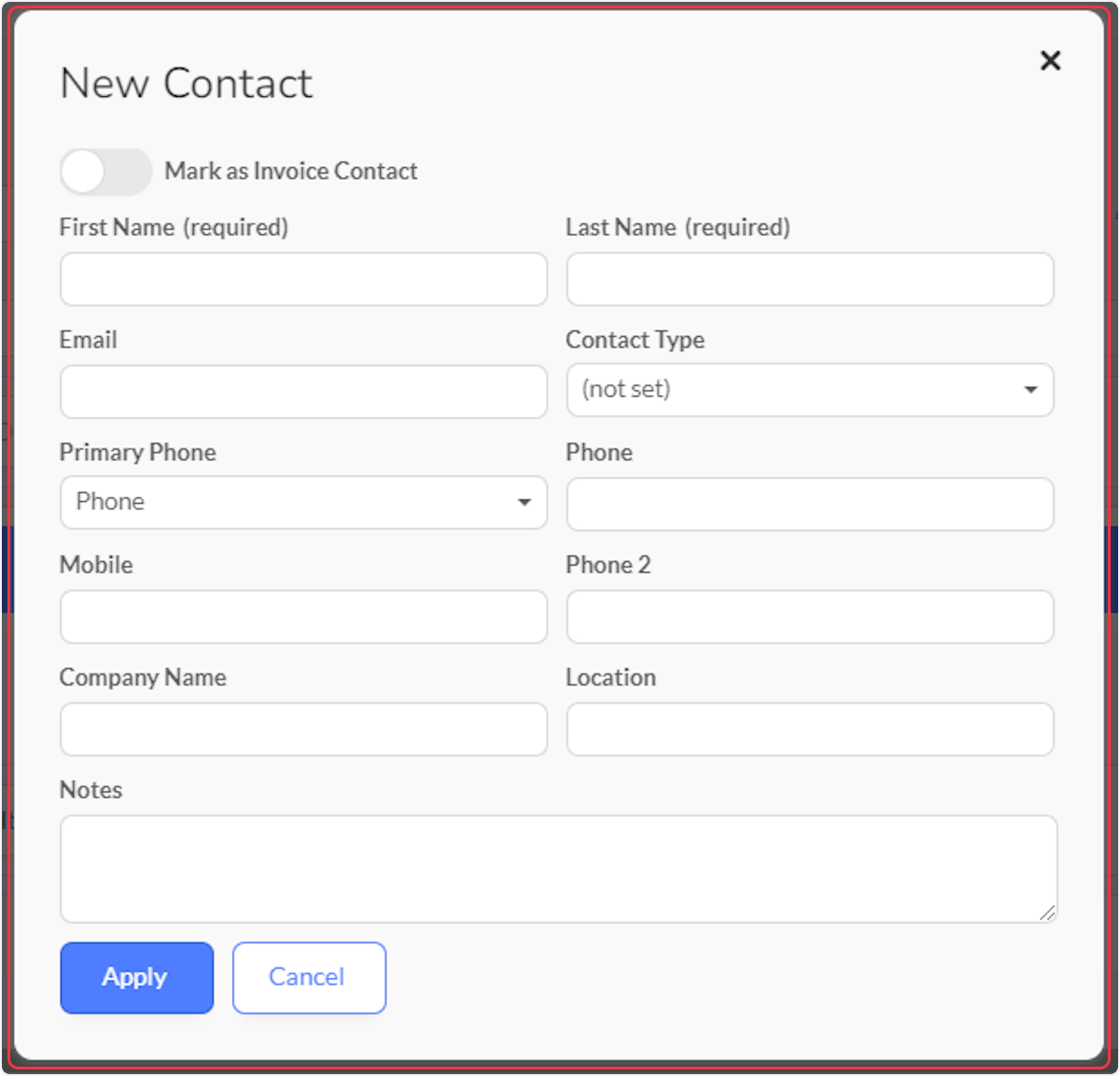 Enter information and then select apply.