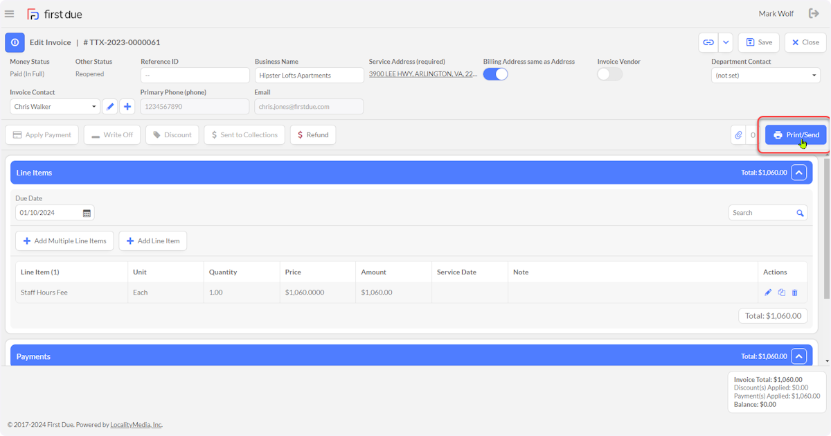 Print or send the updated Invoice as per your agency requirements.