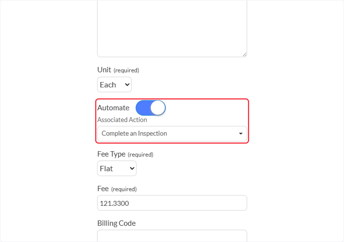 Toggle on Automate and select Complete an Inspection.