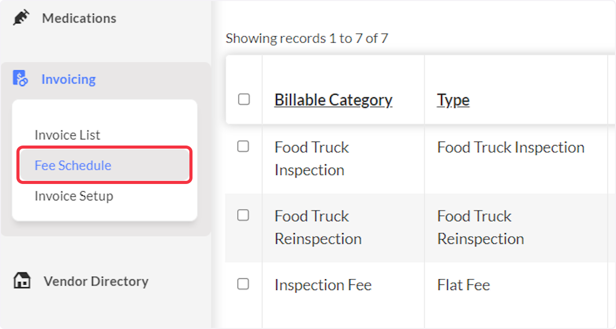 Click on Fee Schedule