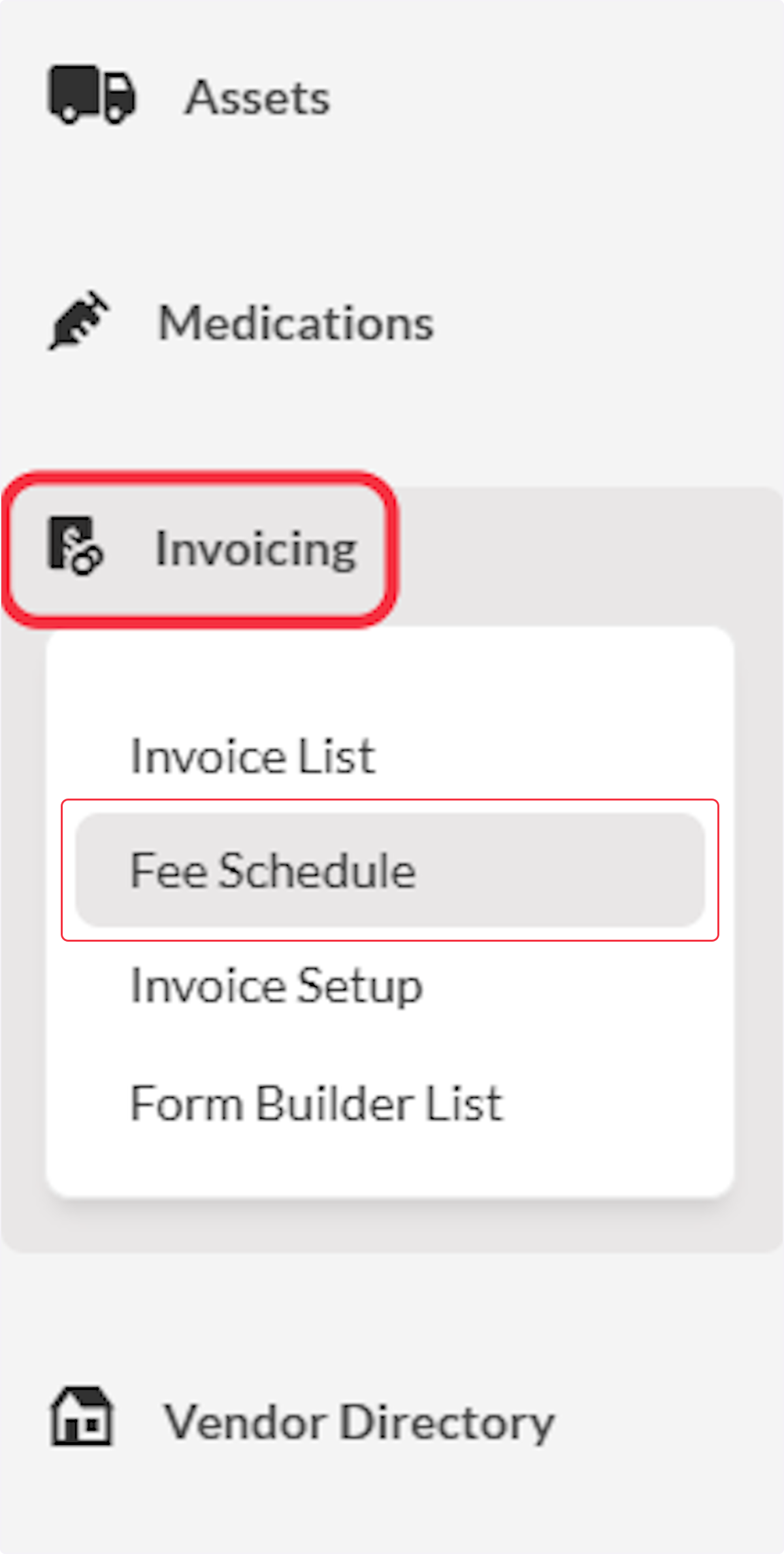 Navigate to Invoicing and then Fee Schedule.