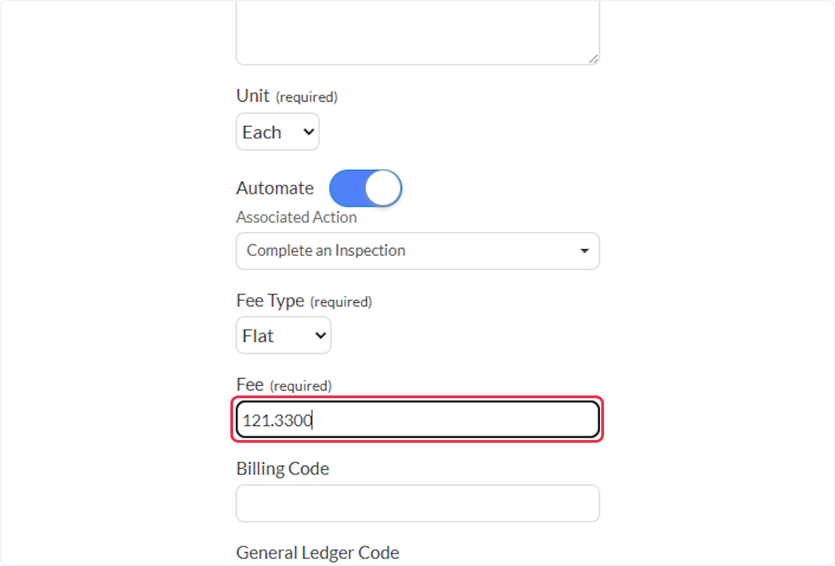 Enter the Fee.