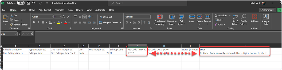 Example Validation error file.  The file will be downloaded.
