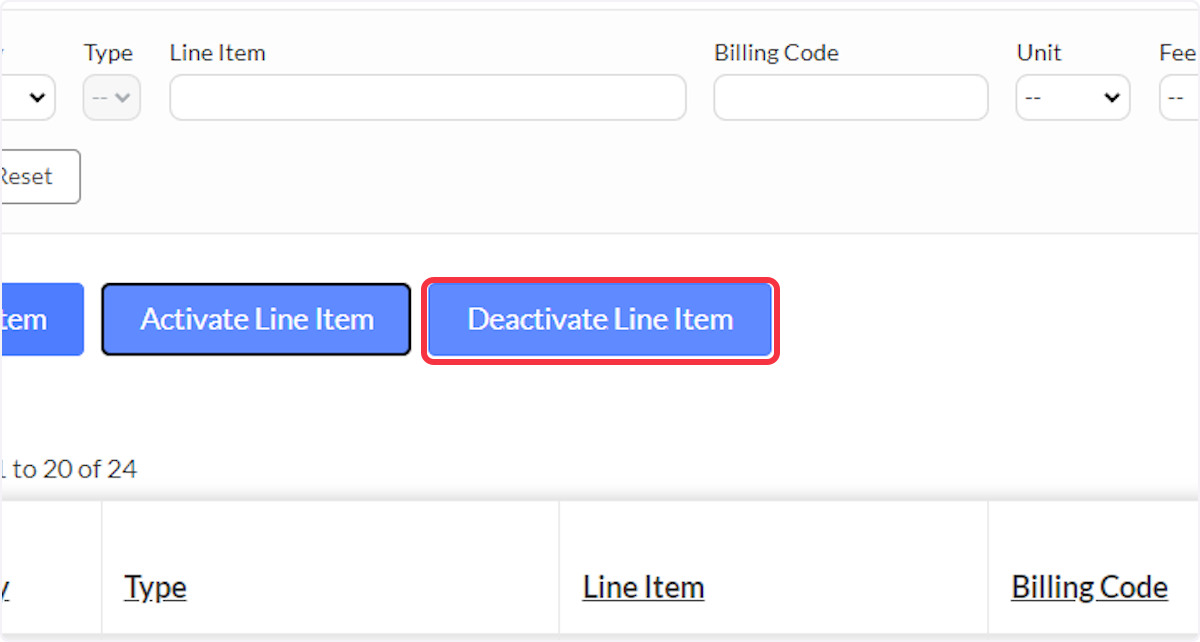 Click to Deactivate Line Items.