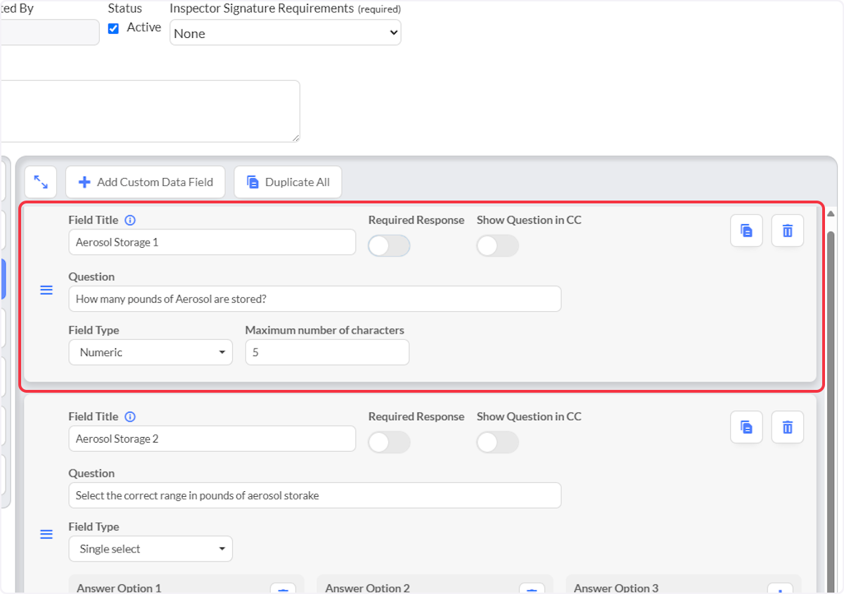 Example 1 is a numeric value for the Permit Custom Data Field.