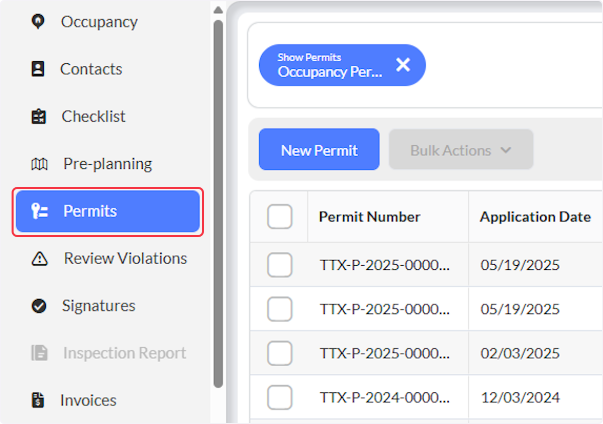 Click on Permits when recording your Inspection.