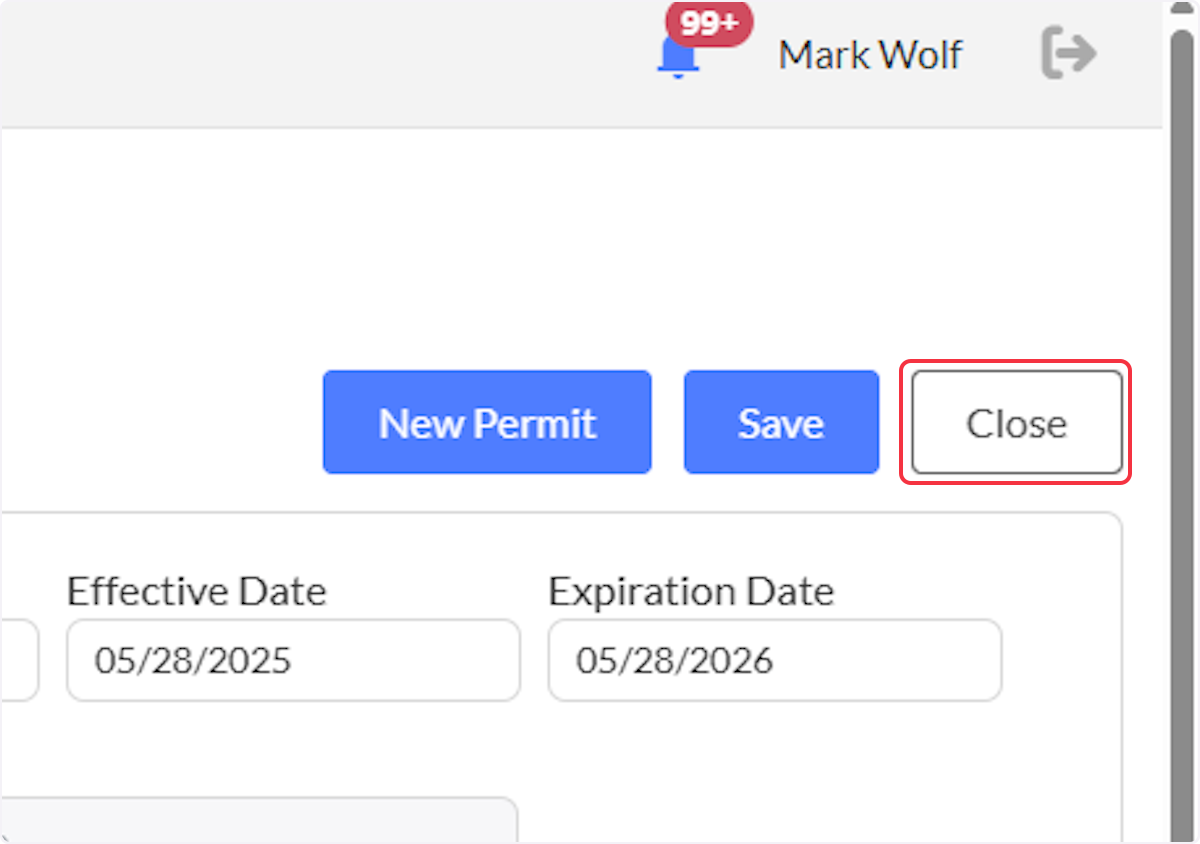 Click on Close and the user will be redirected to the Inspection.