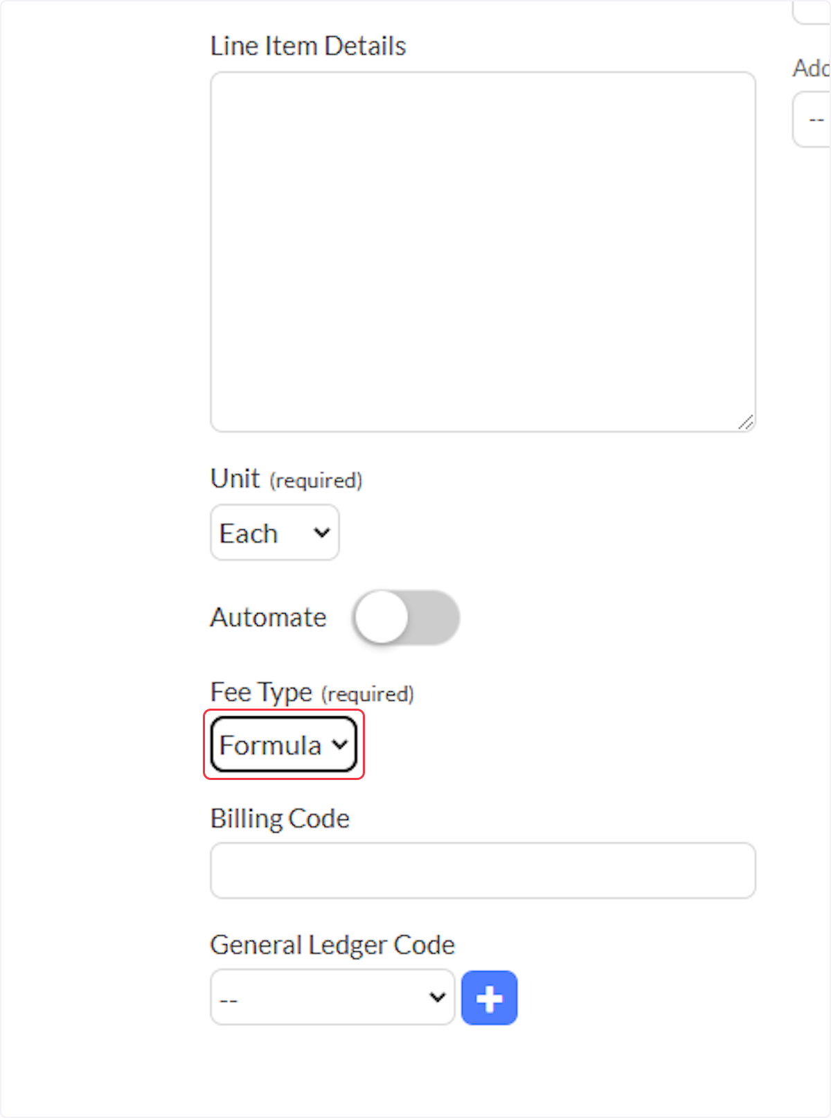 Select Formula from Fee Type.