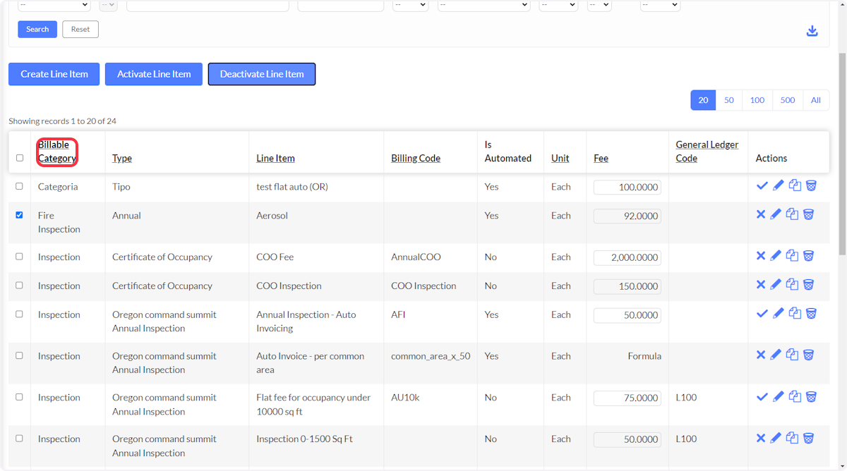 Click on any column title to sort ascending or descending.