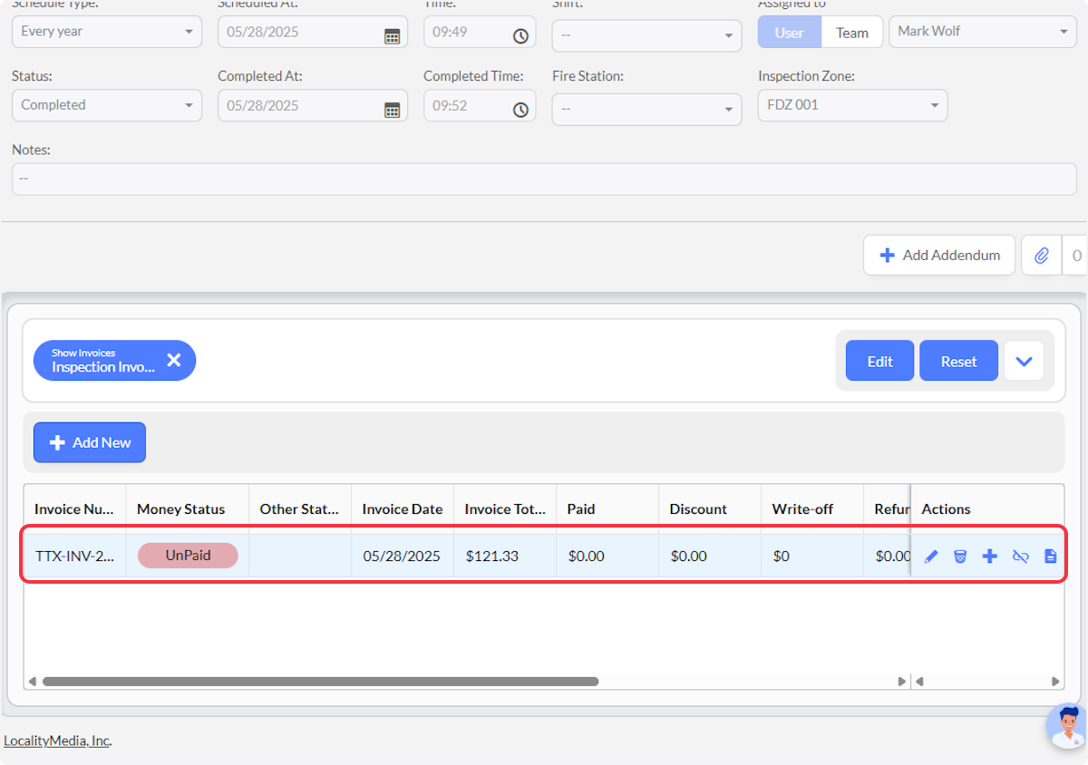 Note the Invoice that weas created.