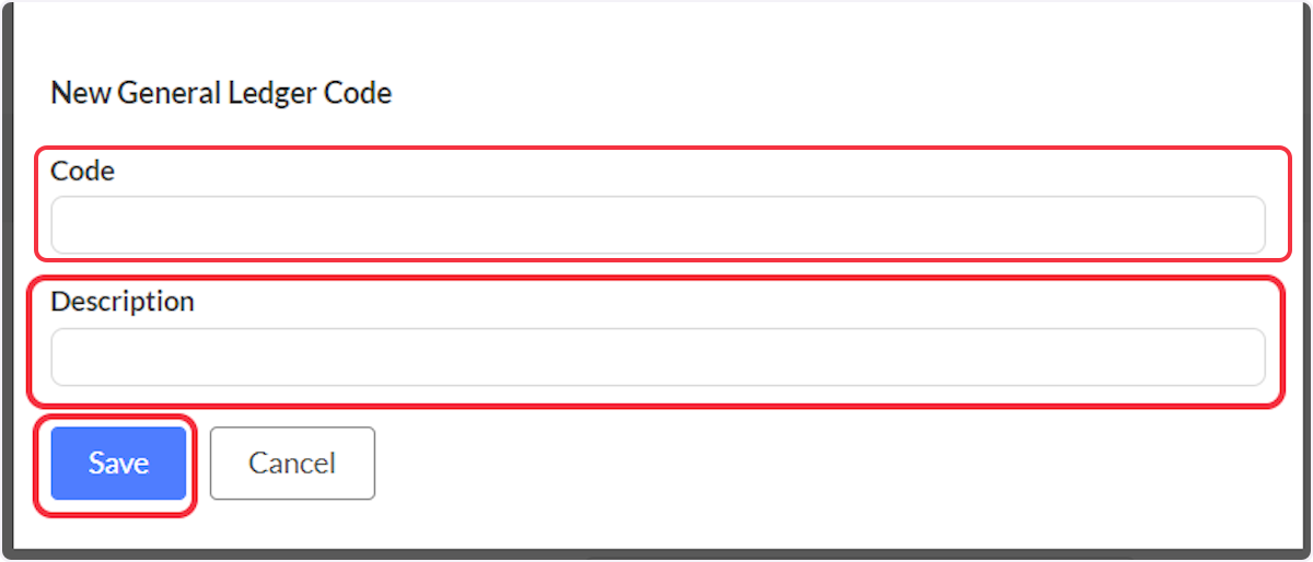 Enter a Code and Description and select Save.