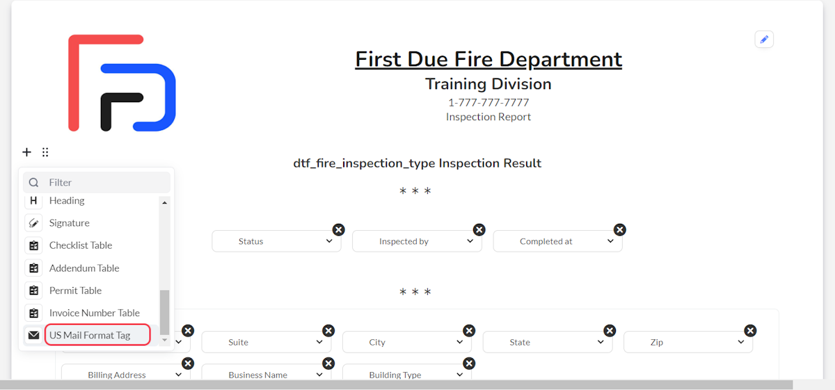 Click on US Mail Format Tag (at bottom of the menu).