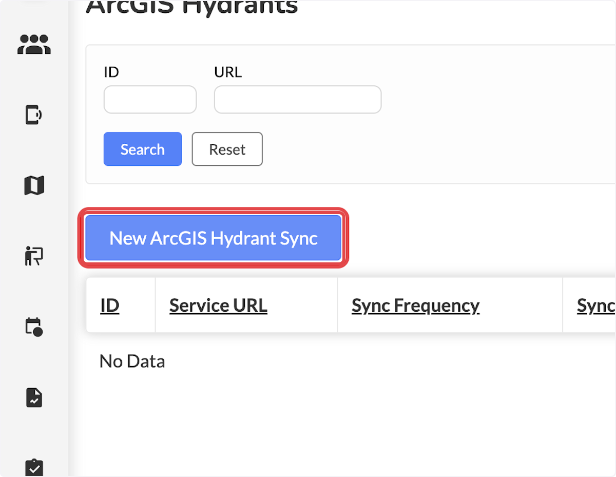 Click on New ArcGIS Hydrant Sync.