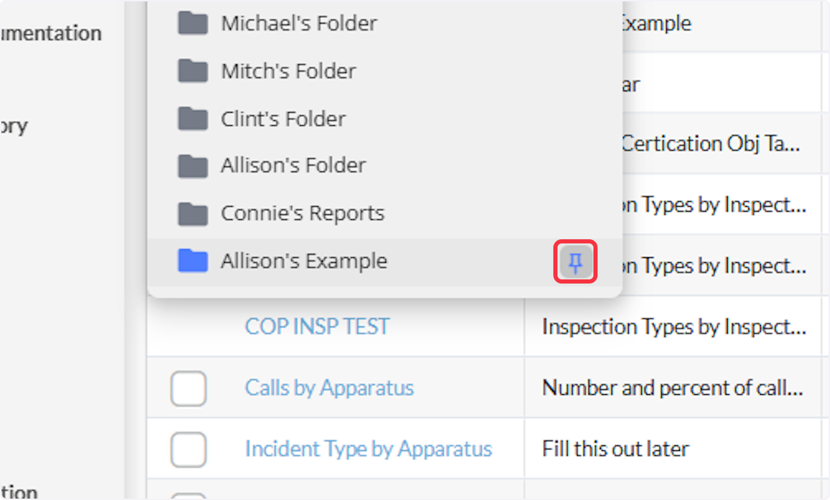 You can select the Pin next to your report name to make this the default folder when you open Reports. 