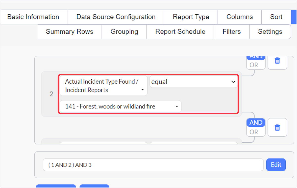Each Criteria you add lets you select a Data Source field from your original Data Source Configuration. It does not have to be one of the fields you selected as a column. Once you select a field you will select the value of that field that you want to identify or filter.