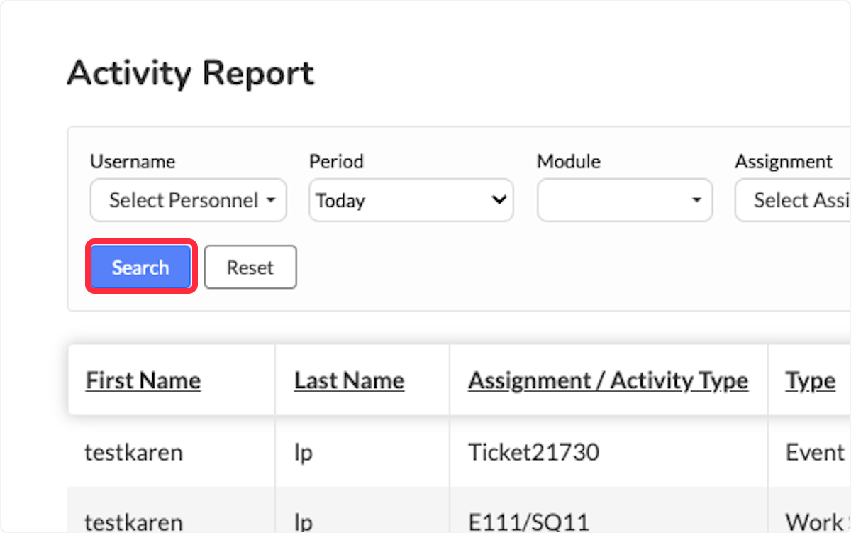 Once the desired filters have been selected, click Search. 