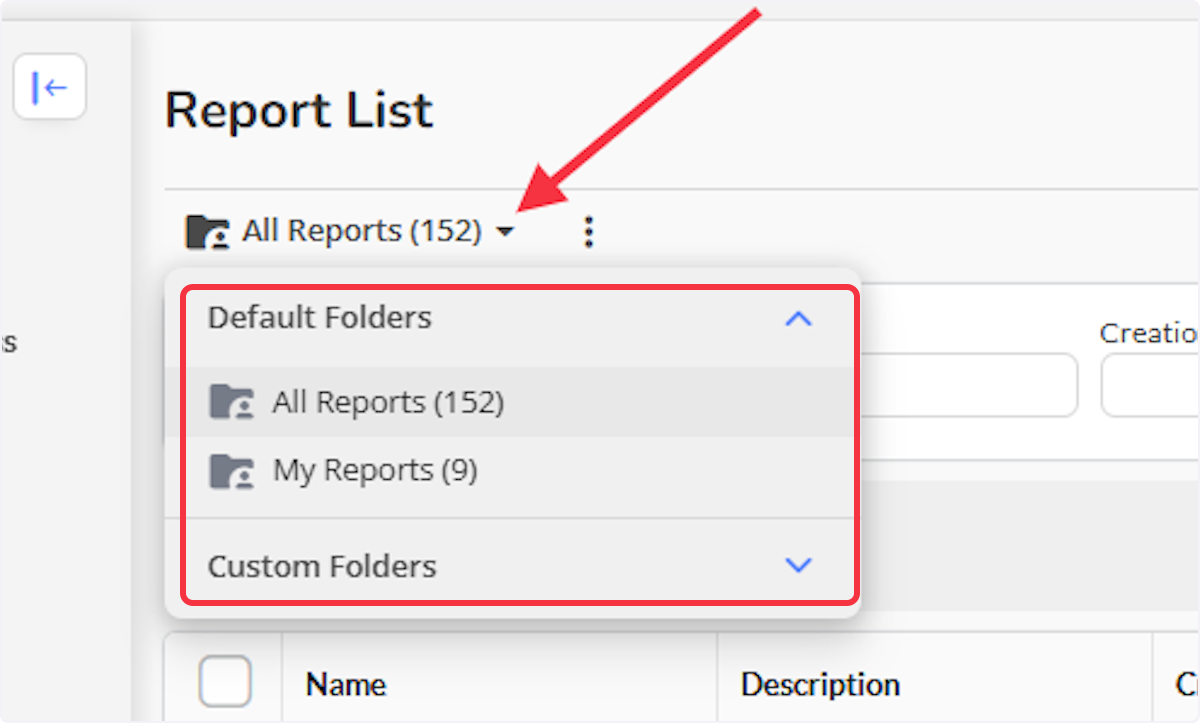 Click on the down arrow next to All Reports to open up the other report folders.