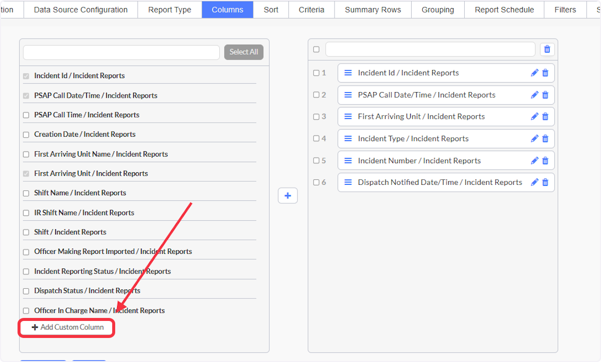 At the bottom of your column options, click on Add Custom Column.