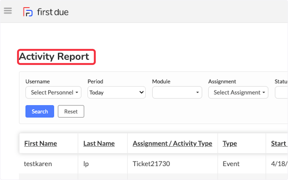 This will bring the user to the Activity Report. 